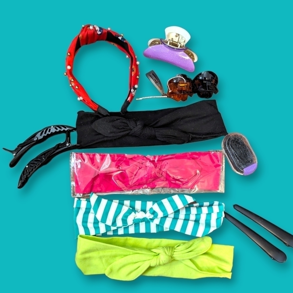 Bundle of Hair Accessories Headbands Clips Bobbypins, Top Knot Headbandd, Claws